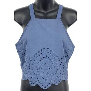 Abercrombie & Fitch Women Size Small Blue Eyelet Crop Top Blouse Sleeveless New